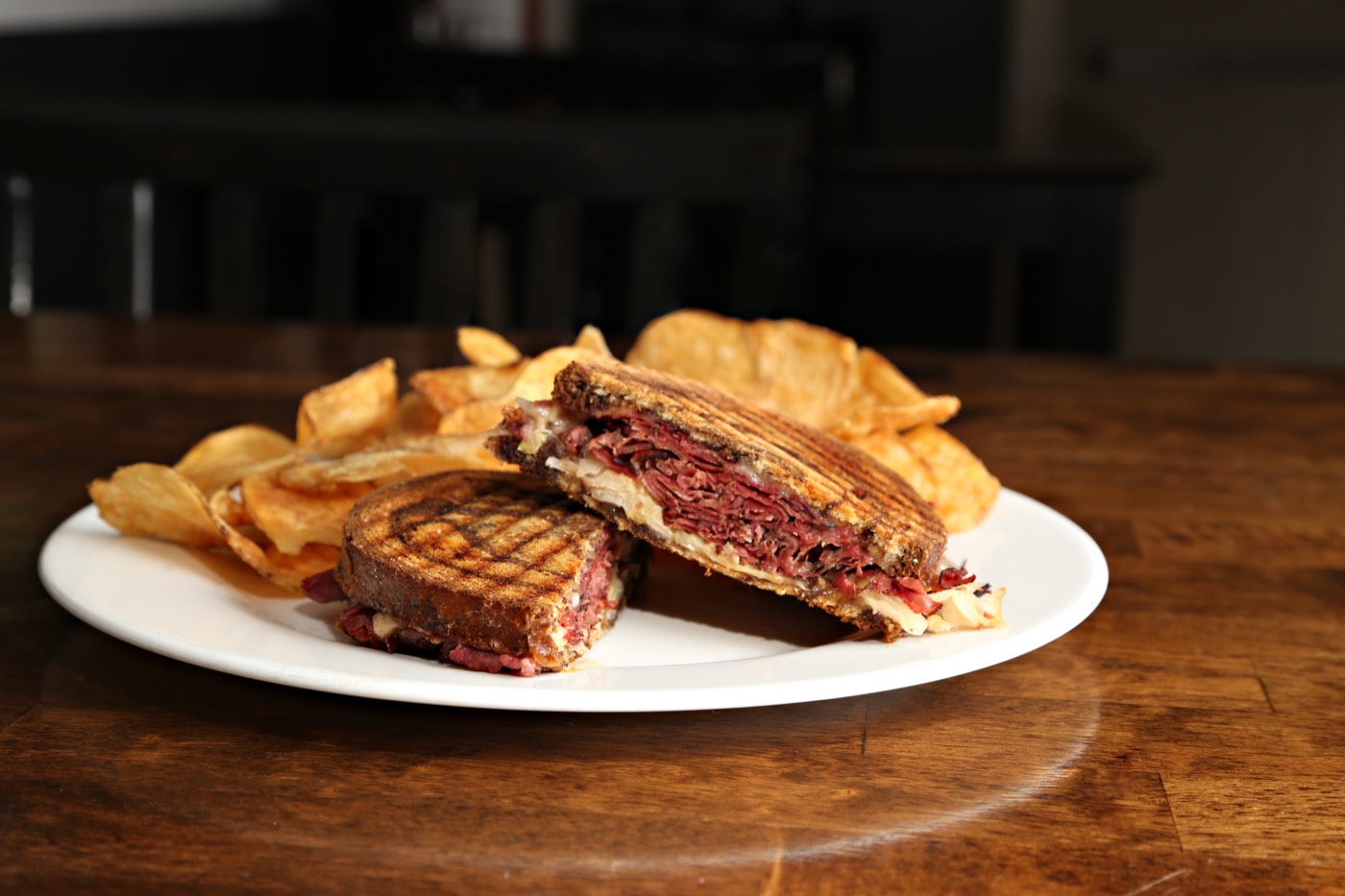 Grilled Reuben with homemade chips